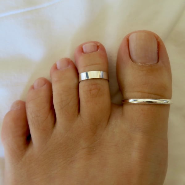 Juego de anillos para el dedo gordo del pie con anillo ancho, plata 925