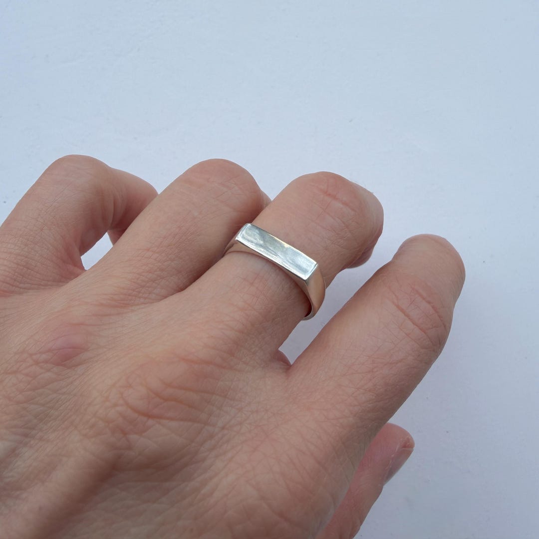 Rectangular Silver Ring Design Minimalist Rectangular Flat Geometric Ring - Sterling Silver 925 Unisex ...