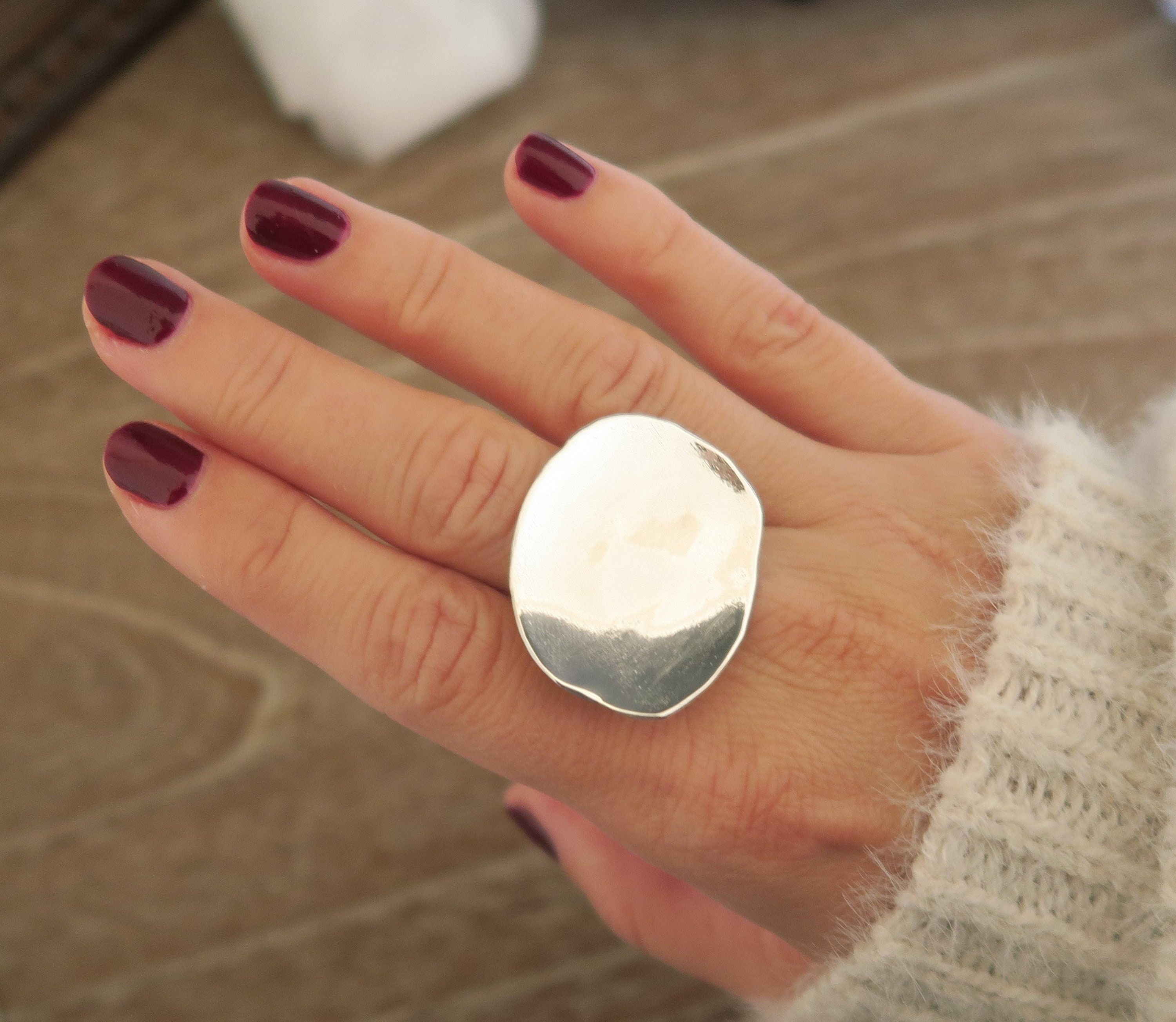 Large Disc ring Sterling silver 925 Etsy