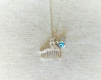 Acropolis necklace, Silver Parthenon pendant, Greek pendant, Tiny evil eye charm, Ancient Greek temple, Greek jewelry, Made in Greece