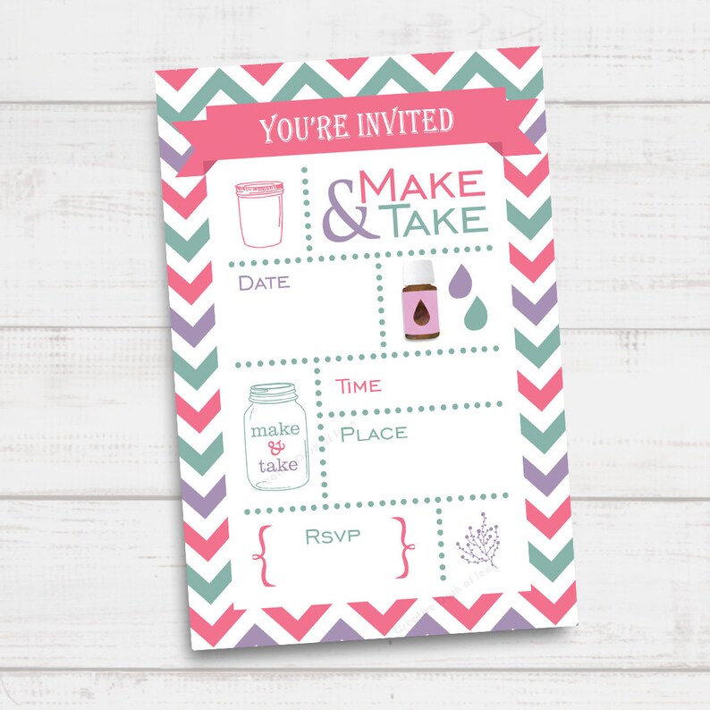 Pink Chevron Make and Take Party Invitation