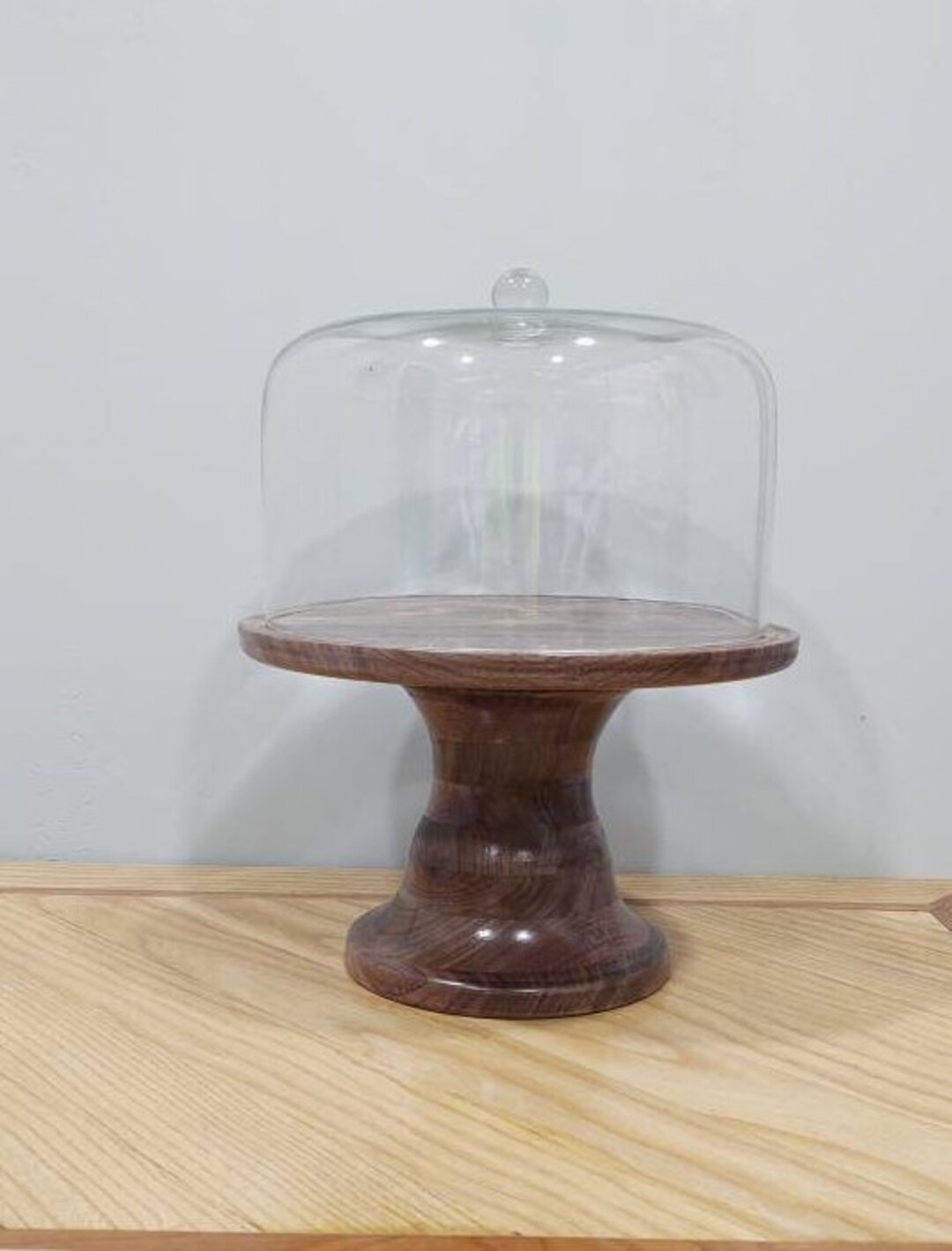 Walnut Cake Stand With Antique Glass Dome Etsy