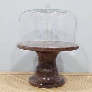 Cake stand with antique glass dome/ handmade walnut base