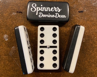 Two-Tone Black & White Double 6 Spinner Dominoes Personalized Spinner Domino Set Custom