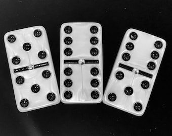 White Pearl Marble Finish Double 6 Spinner Domino Set Glossy Pearlescent Dominoes