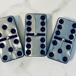 Candy Paint Marble Domino Set: Silver & Black Spinner, Handmade in Texas