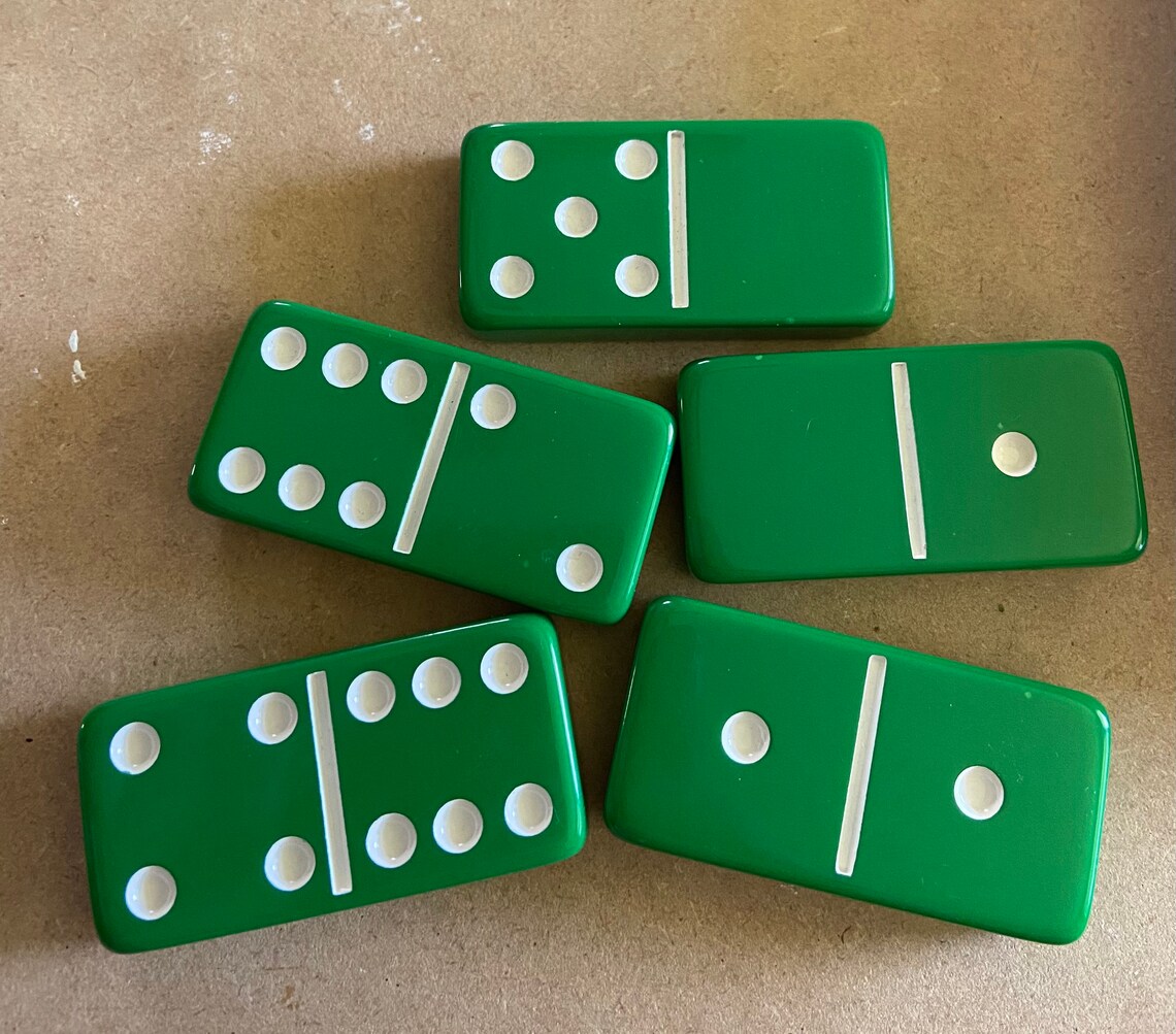 Double 6 Green Dominoes White Letters White Dots | Etsy