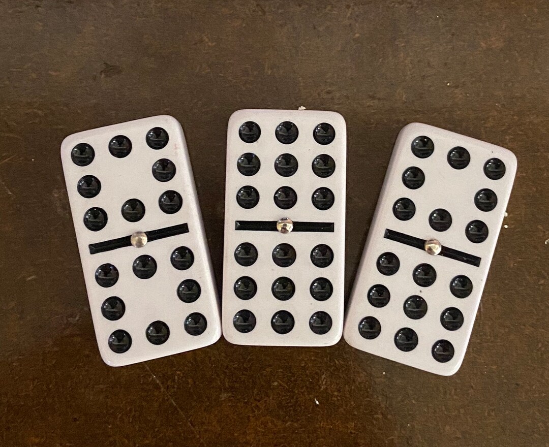 Double 9 Spinner White Dominoes Black Dots Chickenfoot Domino Set Etsy