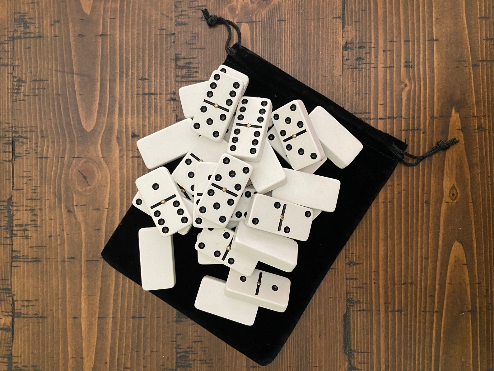 Double 6 Dominoes Spinner black dots Travel Domino Set Etsy