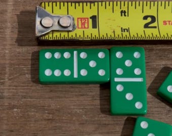 Mini Double 6 Green Domino White Dots Set Travel Dominoes