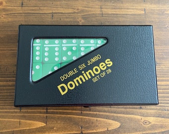 Double 6 Green Dominoes White Dots Domino Set