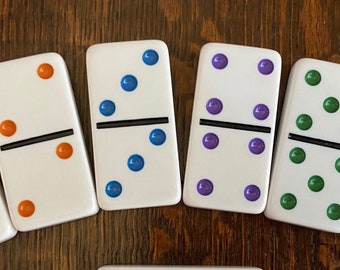 Double 6 White Dominos Color Dots