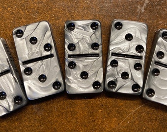 Double 6 Silver Black Marble-like Dominoes | RAIDERS COLORS Domino