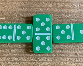 Mini Double 6 Green Domino White Dots Set Travel Dominoes