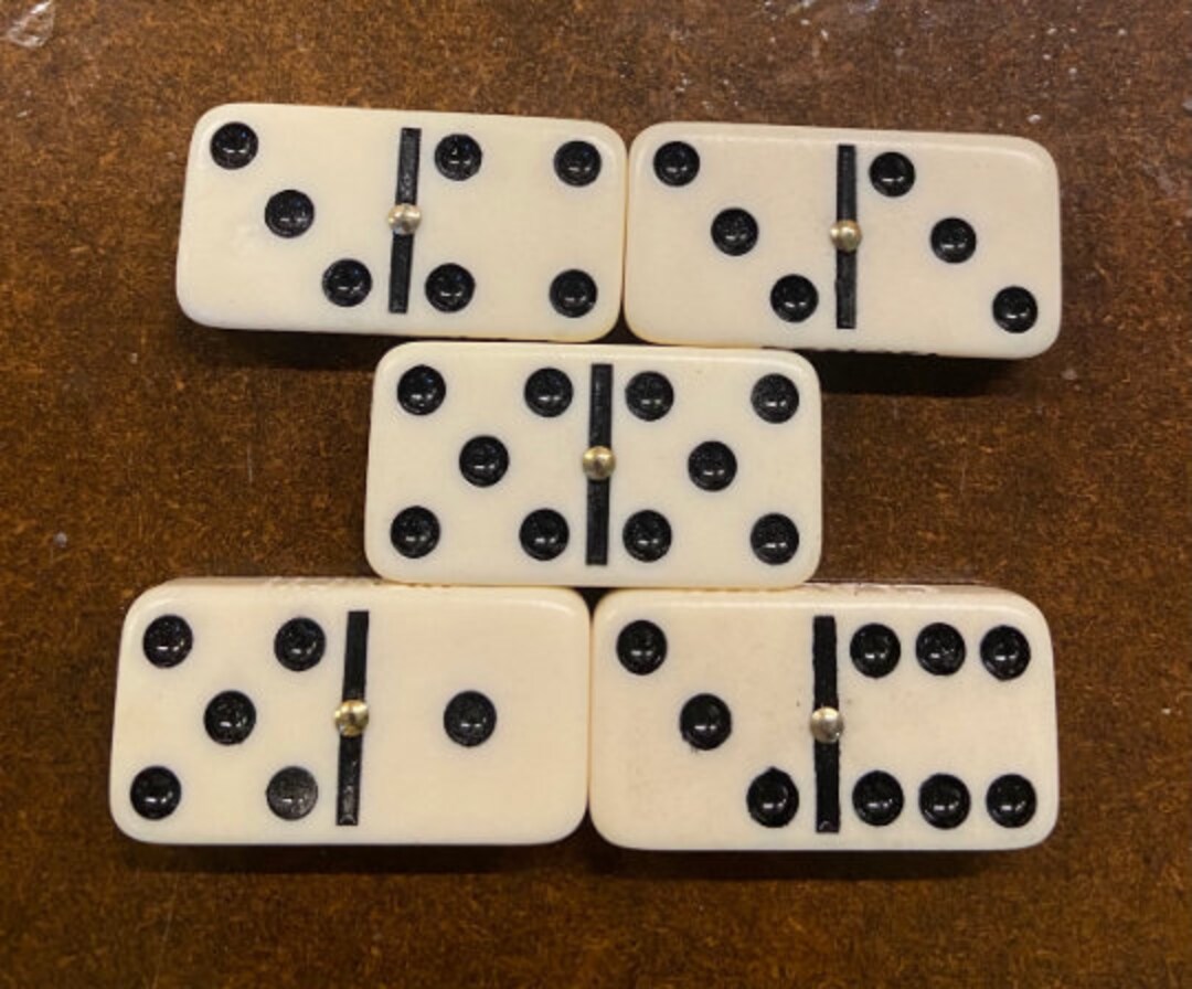 Double 6 Spinner Dominoes Ivory Color Black Dots Antique Look Etsy