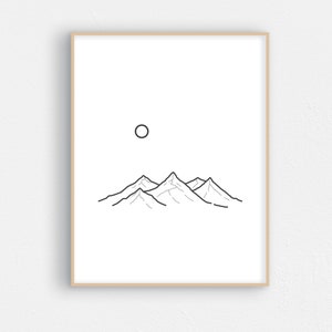Mountain landscape line art - Printable wall art - Minimalist line art - Wall art -Printable art - INSTANT download, 3 sizes
