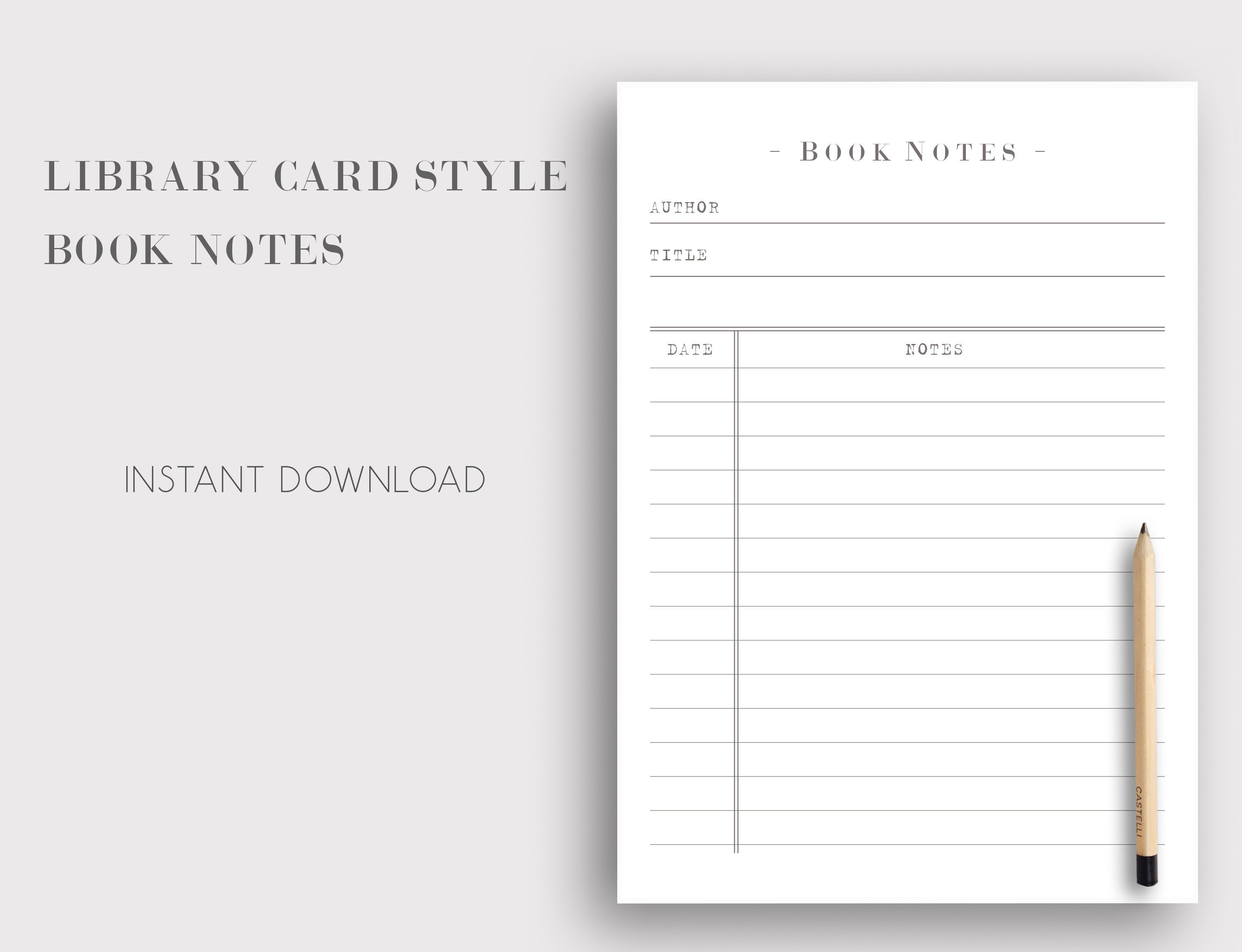 Printable Book Notes Library Card Style Printable Book Notes Printable ...