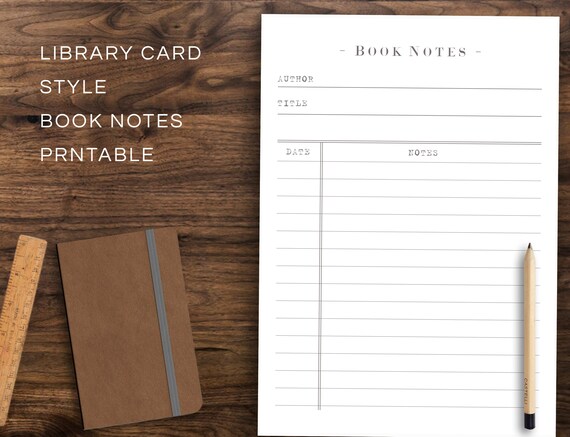 Printable Book Notes Library Card Style Printable Book Notes | Etsy