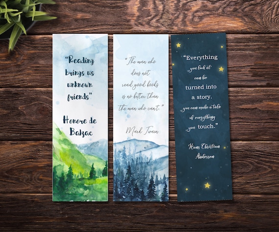 printable bookmarks watercolor bookmarks set of three etsy