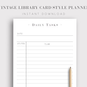 Printable Daily Tasks Page Planner Sheet Library Card - Etsy