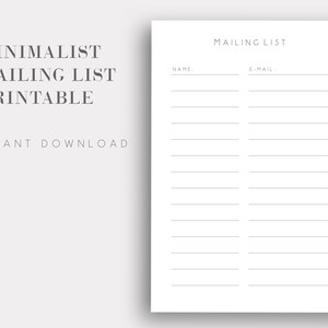 Printable mailing list - Printable planner sheet - Elegant, minimalist printable mailing list - INSTANT download PRINTABLE PDF file, insert