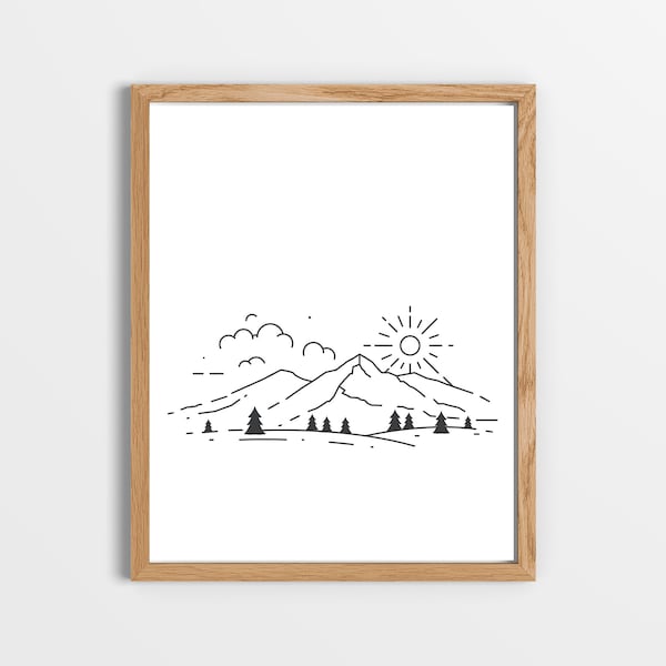 Line art landscape printable art - Cute nature line art printable wall art - Printable art - Printable wall art - INSTANT download