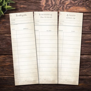 Printable list bookmarks / Vintage library card bookmarks / Vintage paper bookmarks / Instant download printable set of three bookmarks