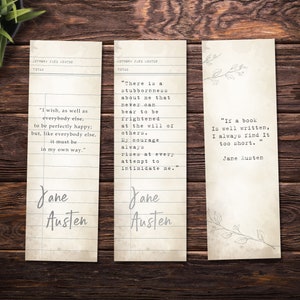 Afdrukbare literatuur citeert bladwijzers / Jane Austen citaten / Vintage bibliotheek kaart bookmarks - INSTANT download, set van drie bladwijzers