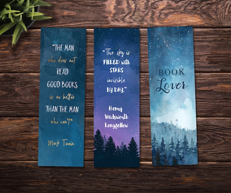 printable bookmarks watercolor bookmarks set of three etsy