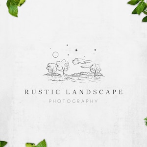 Hand drawn nature logo design - Hand drawn artistic photography logo - Landscape photography logo - Photographer logo - PREMADE logo design