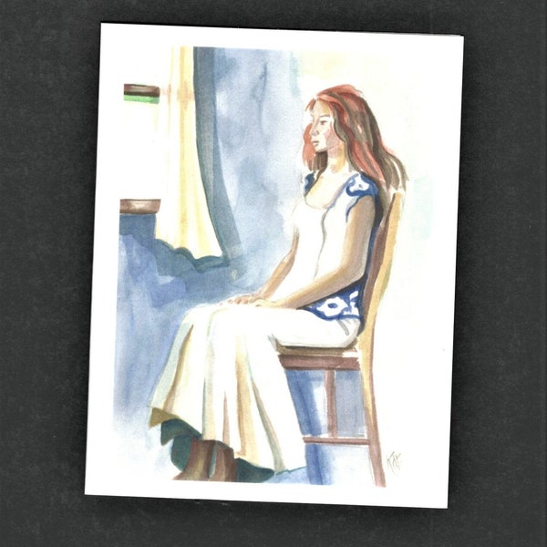 Girl at the Window Art Card, *Printed or Handmade Card from Spring Breeze Watercolor by Karlene Voepel, Sold Individually.