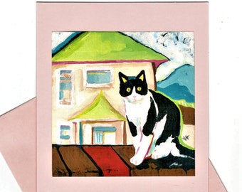 Cat on a Wall, *Printed and Handmade Note Cards from Original Acrylic Painting by Karlene Voepel.  Sold Individually.