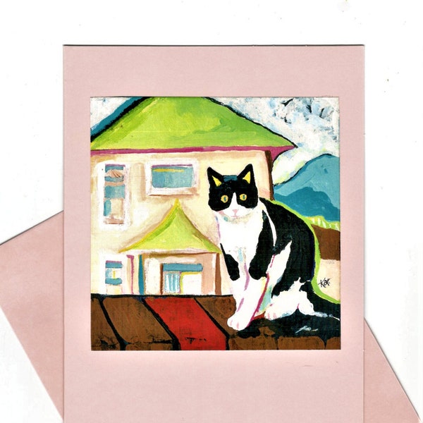 Cat on a Wall, *Printed and Handmade Note Cards from Original Acrylic Painting by Karlene Voepel.  Sold Individually.