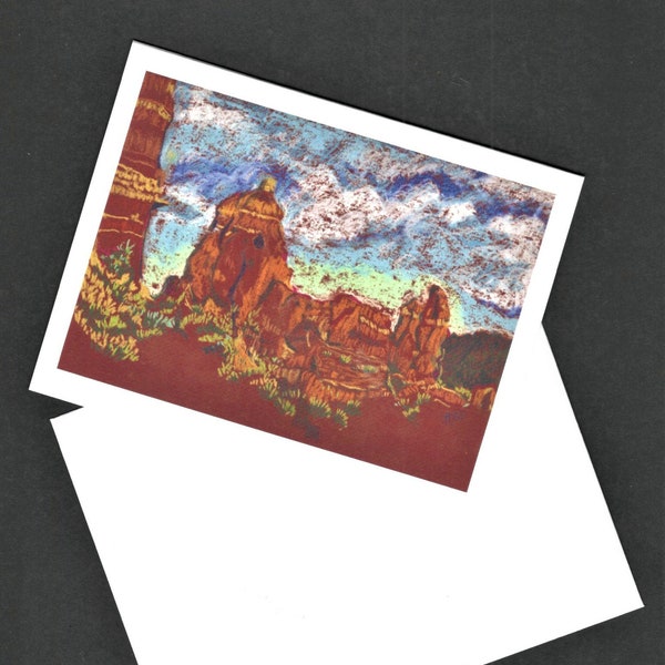 Snoopy Rock *Printed Notecard, Sedona, Arizona, Southwest Scene from Plein Air Pastel by Arizona Artist, Karlene Voepel.  Sold Individually.