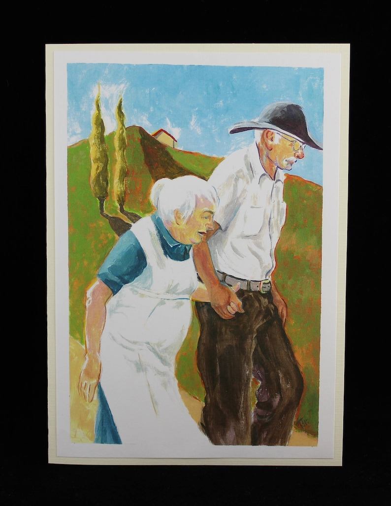 Old Couple Walking in Country from a Painting by Karlene Voepel