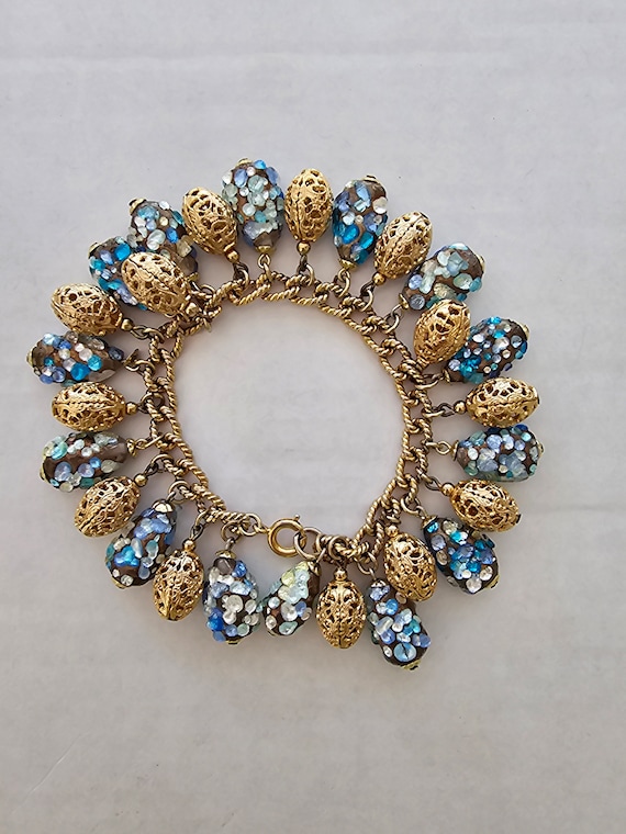 Vintage Signed Napier blue opal large beads bracel