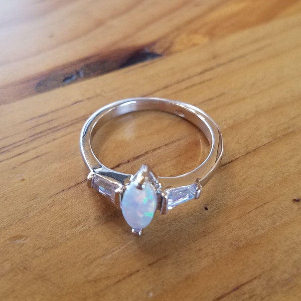 Opal and White Topaz Handmade Ring