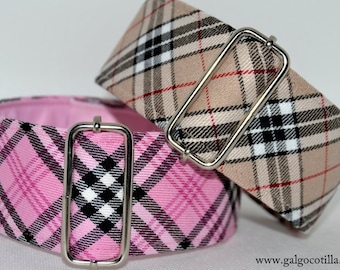 NEW!!! Fashion Martingale collar, Galgos Greyhound Dog, Adjustable Anti-escape, Cotton Tartan, English, Beige Camel Black, Pink White Black