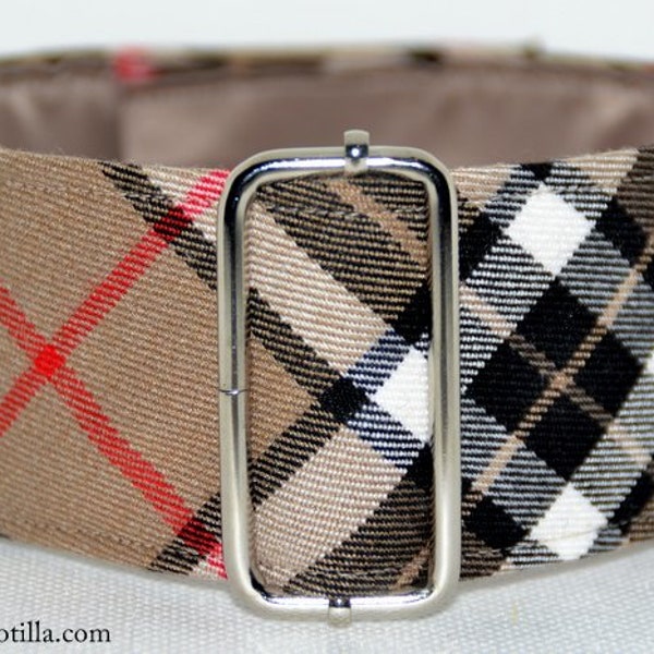 NEW!! Fashion Martingale collar, Galgos Greyhound Dog, Adjustable Anti-escape, Cotton Tartan, English Style, Beige Camel Black White Red