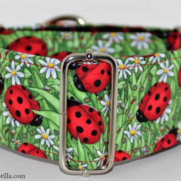 Mariquitas, Martingale collar, Galgos Greyhound Dogs, Adjustable Antiescape, Cotton, Happy Sweet Funny, Spring Ladybird Ladybug, Red Green
