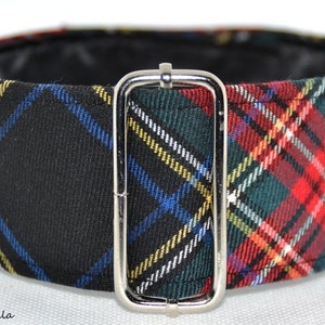 BACK AVAILABLE!! Tartan Martingale collar, Galgos Greyhound Dog, Adjustable Antiescape, Tartan, English, Black Red Blue Green White Yellow