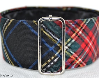 BACK AVAILABLE!! Tartan Martingale collar, Galgos Greyhound Dog, Adjustable Anti-escape, Tartan, English, Black Red Blue Green White Yellow