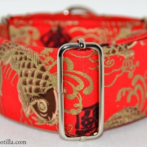 Martingale collar for greyhounds, greyhound, dogs, adjustable, anti-escape, cotton, Japanese, Koi Carp, Red Gold Black, Luck, Fortune