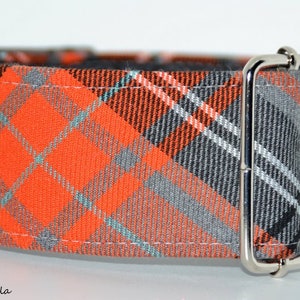 Martingale collar, Galgos Greyhound Dog, Adjustable Antiescape, Cotton tartan, English style, Grey Black White Orange image 3