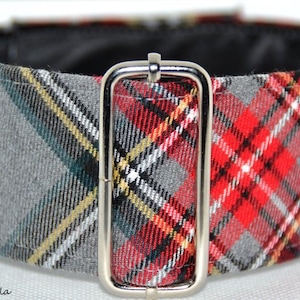 Tartán Martingale collar, Galgos Greyhound Dog, Adjustable Antiescape, Cotton Tartan, English Style Grey Red Dark Green White Yellow