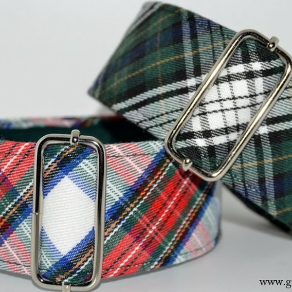 NEW!!! Martingale collar, Galgos Greyhound Dog, Adjustable Antiescape, Cotton Tartan, English, Red Green Blue White, Green Blue Black White