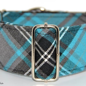 Martingale collar, Galgos Greyhound Dog, Adjustable Antiescape, Cotton tartan, English style, Grey Black White Azure