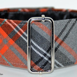 Martingale collar, Galgos Greyhound Dog, Adjustable Antiescape, Cotton tartan, English style, Grey Black White Orange image 1