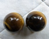 Vintage 1970s large tiger eye and sterling silver clip on earrings,