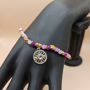 Tangled Purple Gold Sun Beaded Bracelet